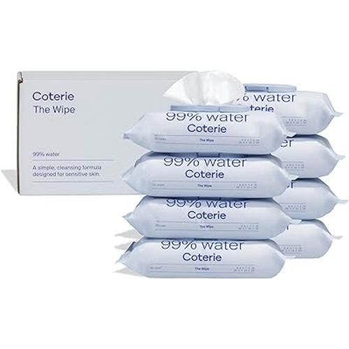 Coterie Baby Wipes for Sensitive Skin, Plant-Based and Plastic-Free Fibers, 99% Water, Hypoallergenic, pH Balanced, Unscented, Clean and Gentle Baby Essentials, 8 Pack, 448 Count