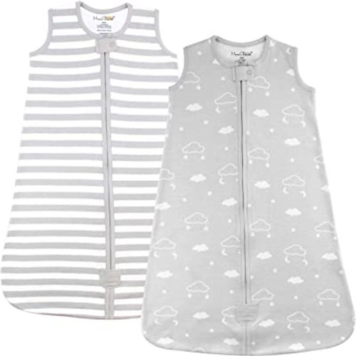 Baby Wearable Blanket 0.5 TOG, Organic Cotton Sleeping Sack, Baby Sleep Bag with 2-Way Zipper, Lightweight and Breathable Sleeping Bag, Stripe/Clouds, Small (0-6 Months)