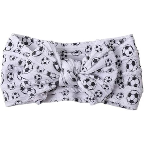 Baby Baseball Headband with Bow Sport Soccer Headband Bowknot Wide Hair Band Football Hair Bow for Toddler Infant TSFD55 (White Soccer Pattern)