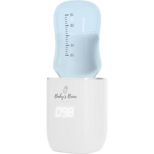 Baby's Brew Portable Bottle Warmer – Cordless Baby Bottle Warmer for Breastmilk & Formula, Rechargeable Travel Milk Warmer, Leak-Proof, Compact, White, Adapter Not Included