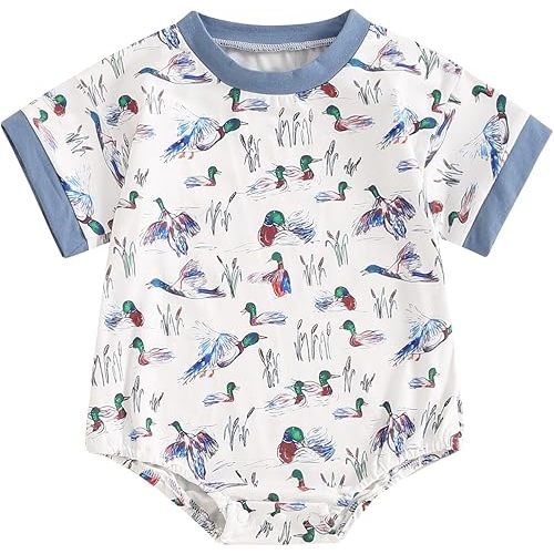 Baby Boy Mallard Duck Romper Short Sleeve Animal Duck One Piece Bodysuit Tops Hunting Baby Clothes