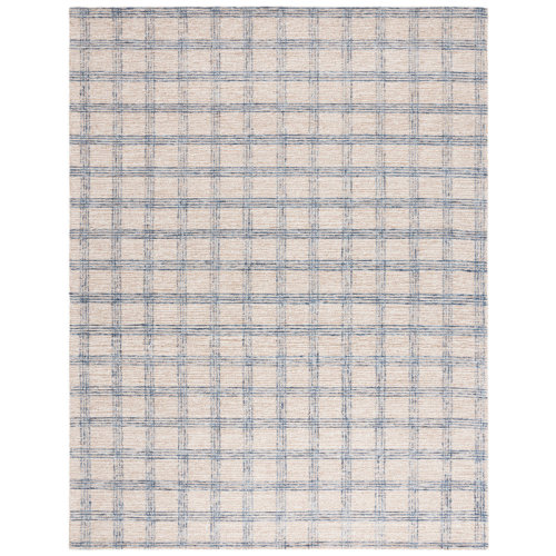 Gracie Oaks Janitzy Natural Fiber Hand Tufted Wool/Jute/Cotton Plaid Rug in Blue/Beige & Reviews | Wayfair