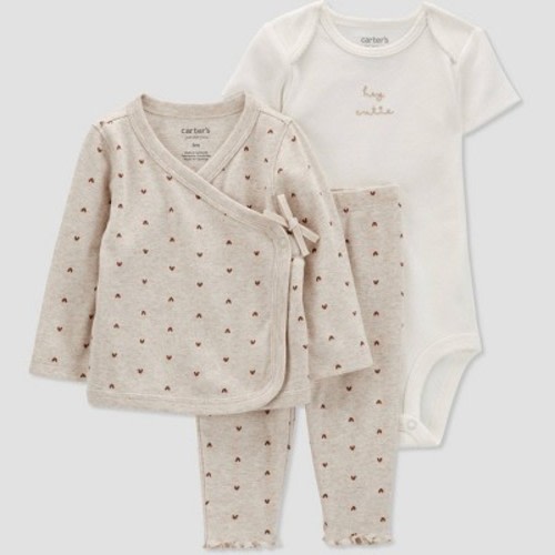 Carter's Just One You® Baby Girls' 3pc Hearts Top & Bottom Set - Brown, Size: 3M