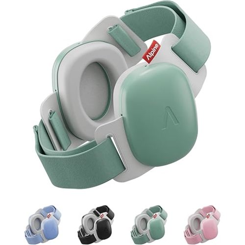 Alpine Muffy Baby Comfort - Protects Hearing for Babies and Toddlers - CE & ANSI Certified - Unique Headband for Safe fit & Comfort - Multi-adjustable for Ages 3-48 Months, 24dB Sound Reduction, Green