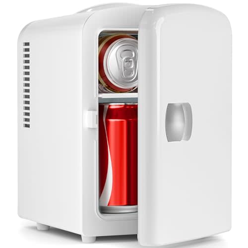 Electactic Compact Refrigerator, Portable Mini Fridge, Skin Care 4L Capacity/6 Cans, for Bedroom, Car, Office & Dorm, Small Cooler for Cosmetics, Beverage and Food, White