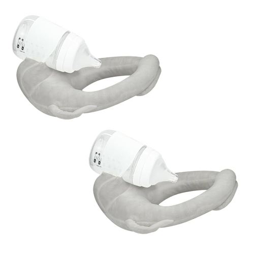 2 Pack Self Feeding Baby Bottle Holder, Adjustable Bottle Holders for Babies, Bottle Propper for Infant, Twin Feeding Pillow with Side Handles, Gray