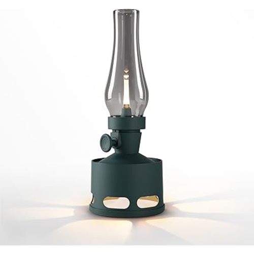 Tubicen Cordless Rechargeable Table Lamp, Vintage Battery Operated Oil Lamp Lantern, Smart Blow/Tilt Off, 10-Level Rotary Touch Dimmable Flameless Kerosene Desk Night Light for Home Bedroom Decor