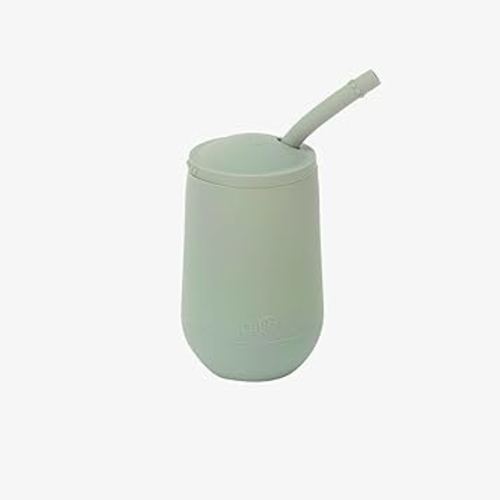 ezpz Happy Cup + Straw System (Sage) - 24 months+ - 100% Silicone Cup + Straw for Older Toddler + Preschoolers - Designed by a Pediatric Feeding Specialist