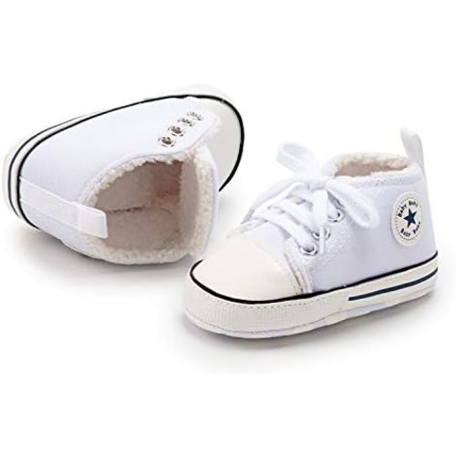 KIDSUN Unisex Baby Boys Girls High Top Sneaker Soft Anti-Slip Sole Newborn Infant First Walkers Canvas Denim Shoes