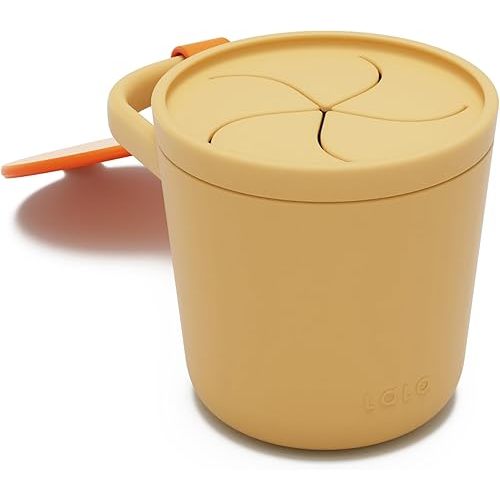 Lalo Snack Cup - Mess-Free Silicone Snack Cups for Toddlers & Babies with Detachable Lid, BPA-Free Baby Snack Containers, Fits Most Stroller & Car Seat Cup Holders, Dishwasher Safe, Citrus Peel