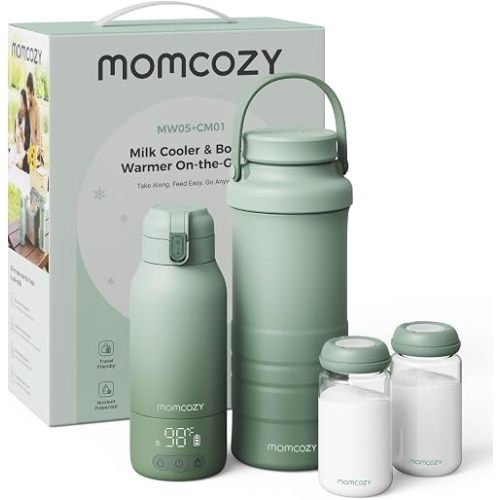 Momcozy Portable Bottle Warmer & Breastmilk Cooler Set On-the-Go Essentials | Nutrient Preserved, 24 Hours Cooling, Fast & Even Warming, Travel-Friendly, Easy Use, Large Capacity, Gift for Baby Registry