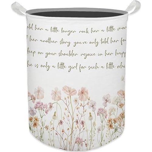 Boho Wildflower Nursery Baby Laundry Basket, Toybox for Girls Room, Boho Floral Nursery Girl Laundry Hamper Waterproof Collapsible Clothes Toys Storage Bin Organizer for Girls Room Playroom