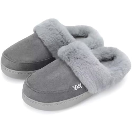 NineCiFun Women's and Men's Suede House Slippers Slip on Fuzzy Slippers with Faux Fur Lining Indoor Outdoor Home Shoes with No-slip Sole