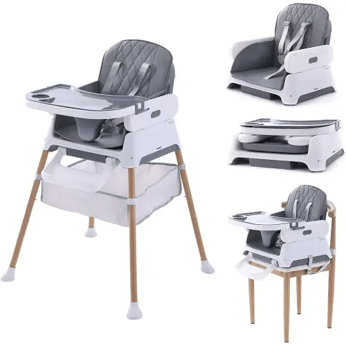 3 in 1 Baby High Chair, Convertible Baby High Chairs for Babies and Toddlers, Hrusitoo Adjustable Compact Infant Feeding Chair (Light Gray)