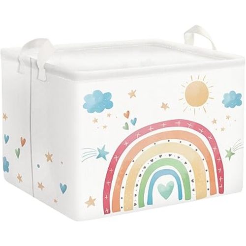 Clastyle Rectangle Rainbow Kid Toy Storage Basket Daycare Cloud Heart Star Baby Storage Bin Box Clothes Book Shelf Basket for Bedroom Playroom Nursery