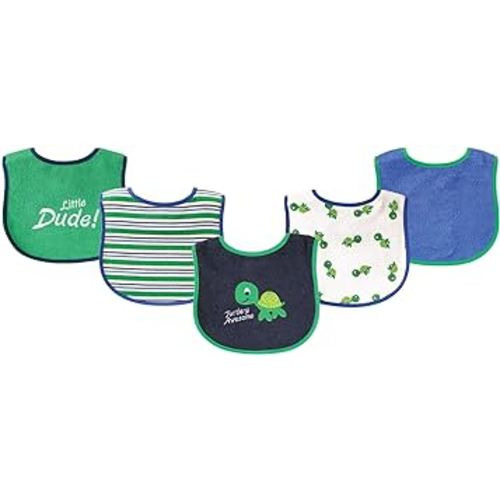 Luvable Friends Unisex Baby Cotton Terry Drooler Bibs with PEVA Back, Turtle, One Size