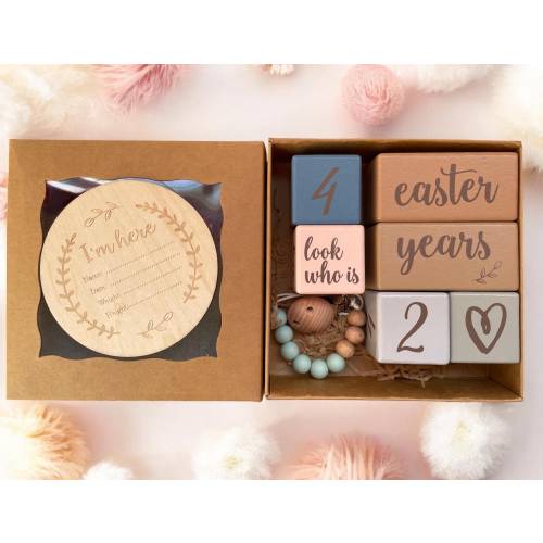 Wooden Baby Milestone Blocks | Monthly Age Photo Props | Beech Wood Memory Cubes For Photos | Baby Age Letter Blocks | Milestone Photography
