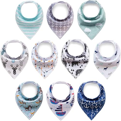 Cherub Baby Bandana Drool Bibs 10 Pack, Absorbent Bandana Bib for Drooling and Teething, Soft Organic Cotton Baby Bibs for Boys
