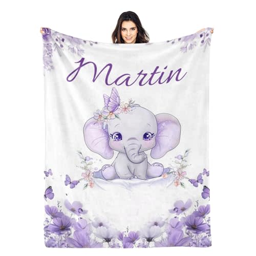 ZHOUSFK Personalized Baby Blanket for Girls Custom Baby Blanket with Name Elephant Floral Customized Baby Blanket Gifts for New Mom Customize Baby Blanket for Kids Newborn Birthday