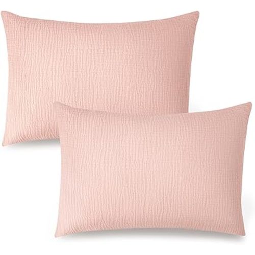 Konssy Muslin Toddler Pillowcase for 13x18 Pillow, 2 Pack Soft & Breathable Cotton Toddler Pillow Case, 100% Cotton Travel Pillow Covers for Baby Kids (Pink)