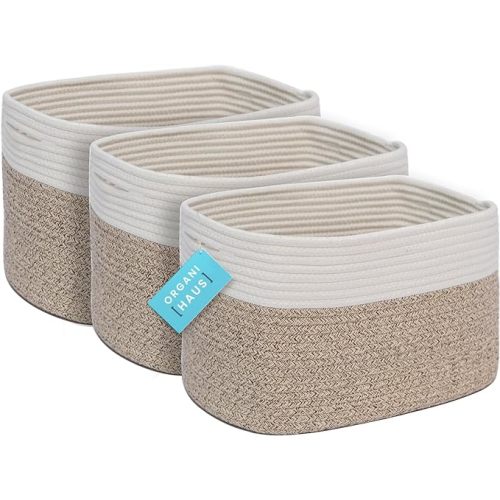 OrganiHaus Set of 3 Woven Baskets for Storage | Cotton Rope Basket for Decor | Shoe Basket Organizers & Storage | Decorative Storage Baskets & Bins | Cute Storage Basket for Toys & Cloths - Brown - 3-Pack - Brown / Off-White