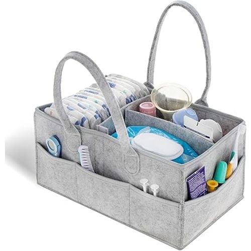 Diaper Organizer Caddy Bag - Large Felt 15x9in Car and Nursery Organizer and Baby Diaper Caddy Organizer