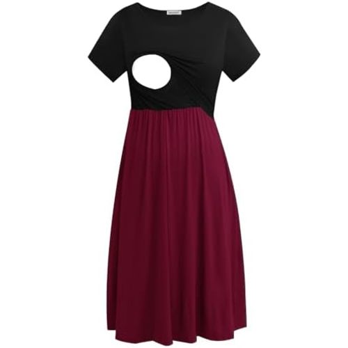 Smallshow Women's Short Sleeve Patchwork Nursing Dresses for Breastfeeding