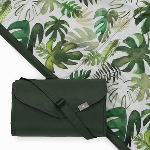 Little Unicorn 5'x5' Outdoor Family Picnic & Beach Blanket | Durable & Water-Resistant Fabric | Compact Fold & Easily Wipes Clean | Zipper Pocket (Tropical Leaf)