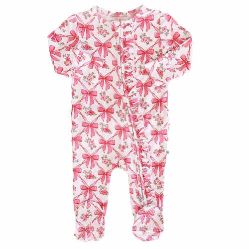 Bow Besties Ruffle Zipper Footie | Caden Lane