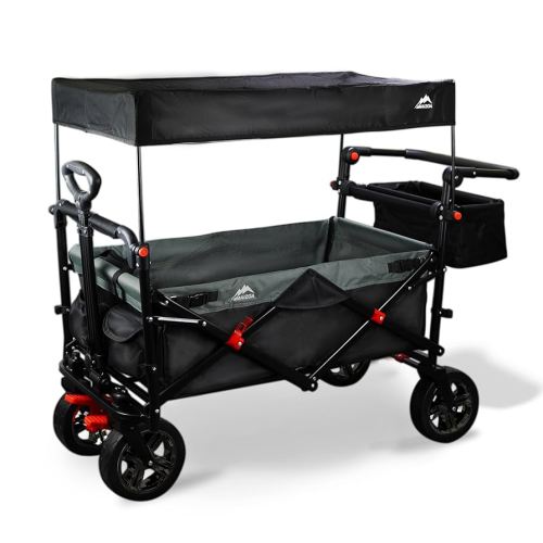 Foldable Wagons with Removable Canopy, Seat Belts, Reversible Handlebar, Removable Canopy, 220lbs Weight Capacity, Folding Wagon for Ages 1+ Years Suitable for Family Travel, Cargo