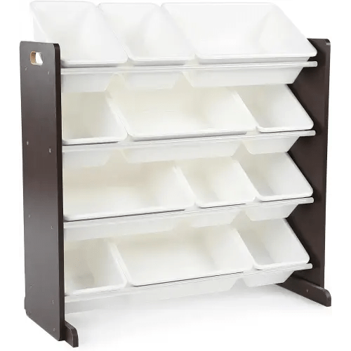 Humble Crew Modern Toy Organizer with 12 Bins, Espresso/White