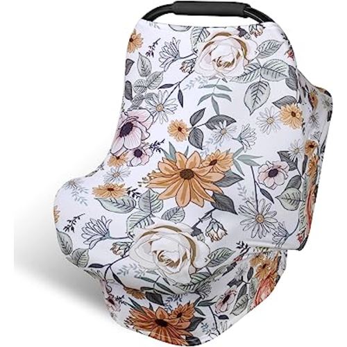 Rquite Car Seat Covers for Babies, Baby Car Seat Canopy Carrier Cover, Breathable Nursing Cover for Breastfeeding, Stretchy Carseat Cover Boys Girls, Multi-Use Infant Carseat Stroller Cover