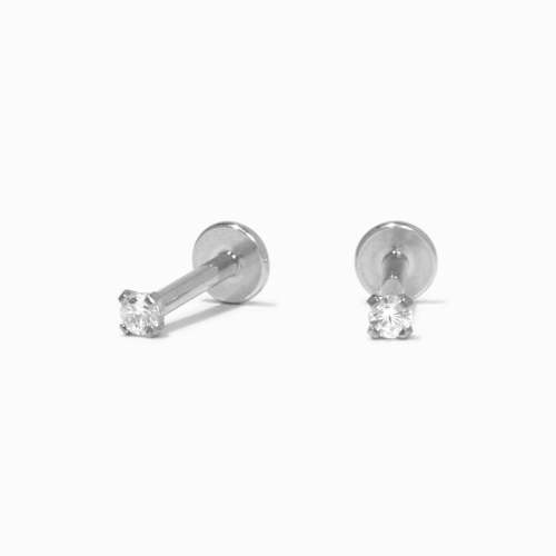 c luxe by claire's silver-tone titanium cubic zirconia 2mm round flat back stud earrings