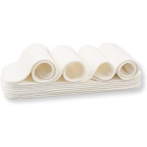 Nora's Nursery 5-Layer Cotton Inserts – 10 Pack with Snaps | Super Absorbent, Reusable & Washable Diaper Liners | Leak-Proof Cloth Diaper Inserts for Overnight Comfort and Protection