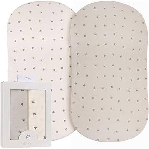 Ely’s & Co. Bassinet Sheets, Baby Boy/Girl Fitted Bassinet Mattress Sheet Set - 2 Pack, 100% Jersey Knit Cotton, fits Oval, Hourglass and Rectangle Mattress, Sage Vintage Leaf Collection, 32”x16”x3”