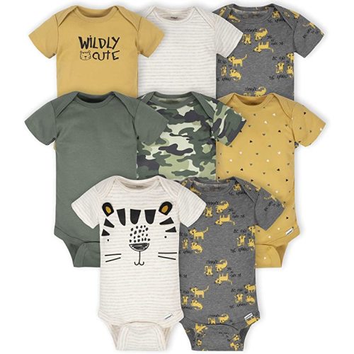 Gerber baby-boys 8-pack Short Sleeve Onesies Bodysuits - 3-6 Months - Tiger Green