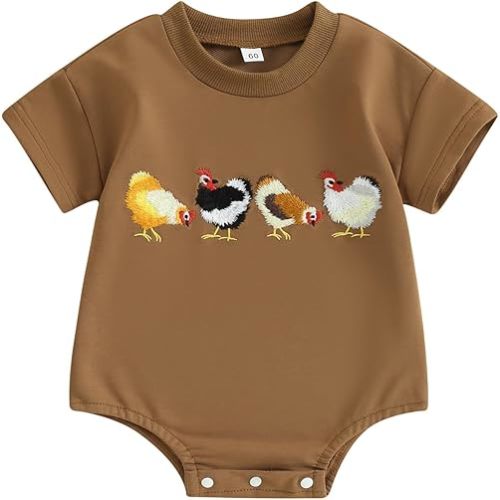 FIOMVA Baby Boy Girl Farm Outfit Embroidery Onesie Bubble Romper Short Sleeve Bodysuit Shirt Newborn Summer Clothes