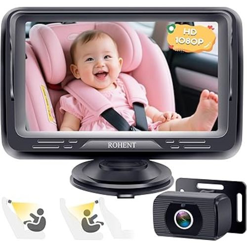Baby Car Camera HD 1080P - Rear-Facing Infant 4.3 Inch Monitor with Night Vision 150° Wide-Angle Lens Easy Install by Rohent
