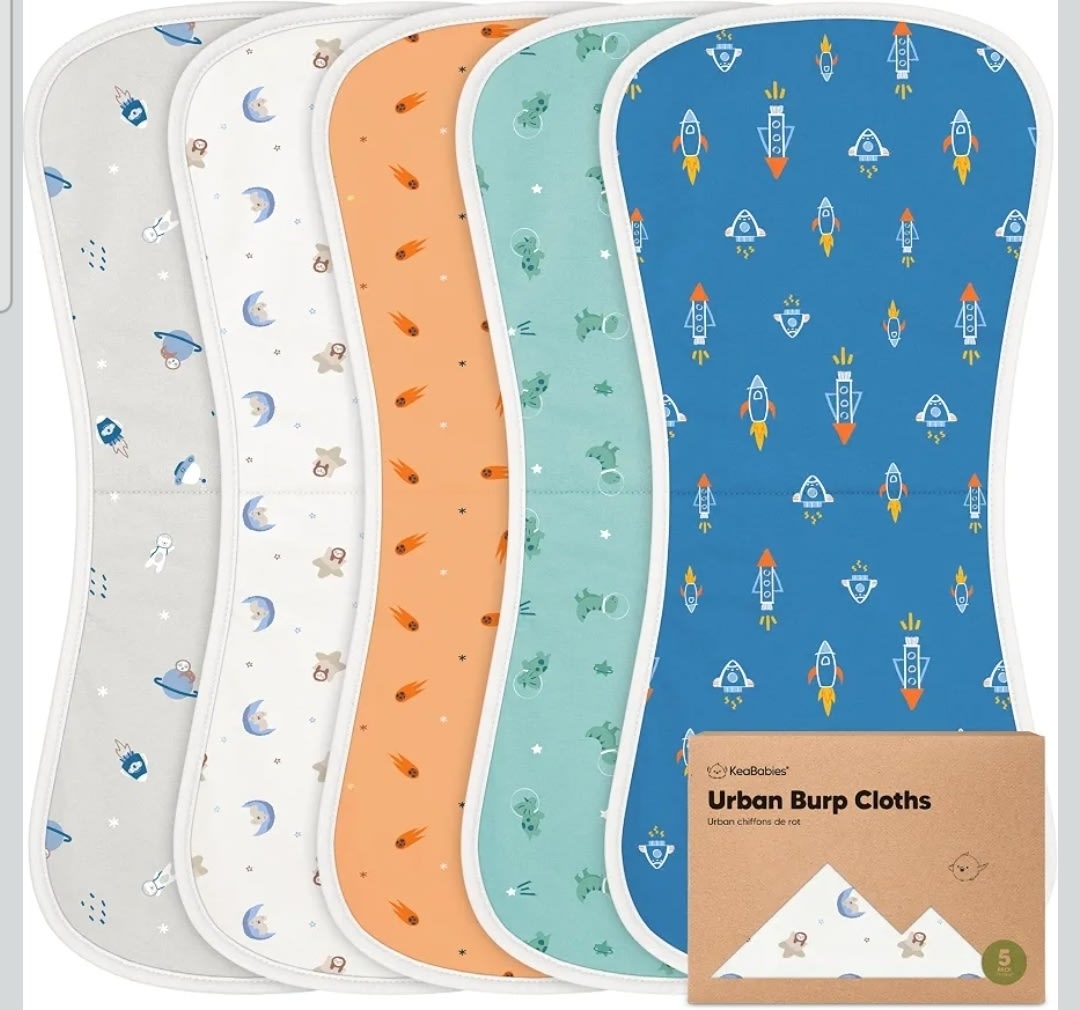 Organic Burp Cloths Baby Boy & Girl, 5-pack Cotton Burp Rags (Cosmo)