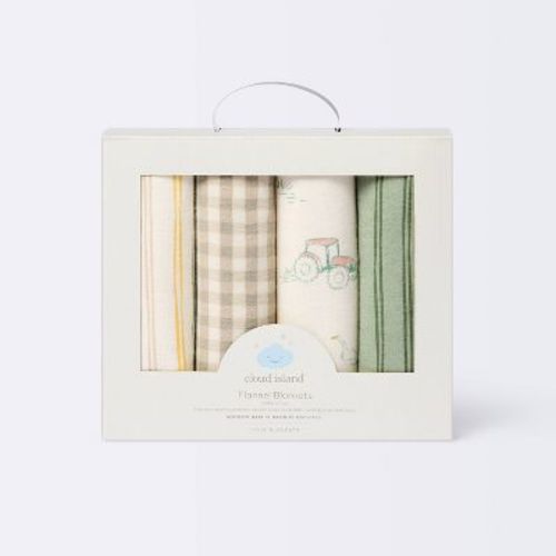 Flannel Baby Blankets - Farm Friends - 4pk - Cloud Island™: Cotton, 30" x 30", Animal Prints, Farm and Country Theme