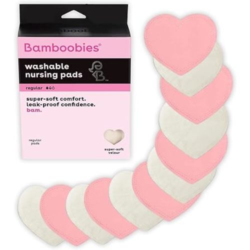 Bamboobies Women’s Nursing Pads, Reusable and Washable for Daily Use, Leak-Proof Pads for Breastfeeding, Pink, 12 Pads