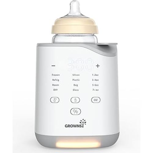 GROWNSY Bottle Warmer, 2024 Fast Baby Bottle Warmer for Breastmilk & Formula, Smart Temperature Control, with Timer, Thaw, Food Heater, Night Light, Calentador De Biberones for All Bottles