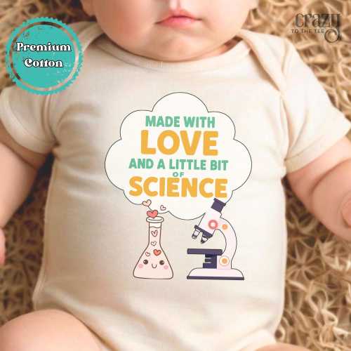 Made With Love and a Little Bit of Science Baby Gerber Onesie® brand Bodysuit, IVF Baby Announcement Onesie® For Baby Shower