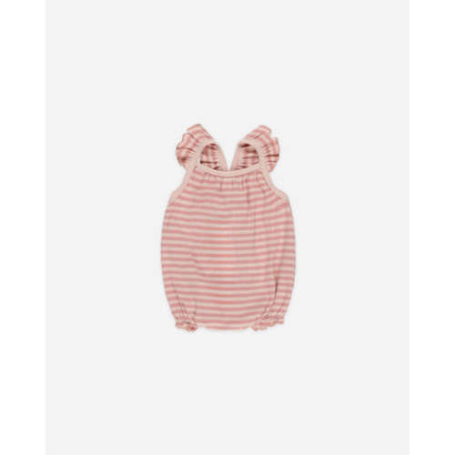 Ribbed Ruffle Romper || Pink Stripe