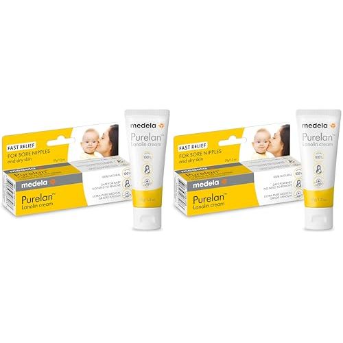 Medela Purelan Lanolin Nipple Cream, Fast Relief for Sore Nipples & Dry Skin During Breastfeeding, Safe for Breastfeeding Baby, Natural, Hypoallergenic, Fragrance-Free, 37g (Pack of 2)