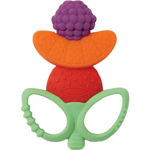 Infantino Lil' Nibbles Textured Silicone Teether -Sensory Exploration and Teething Relief with Easy to Hold Handles, Multicolor Fruit Kabob