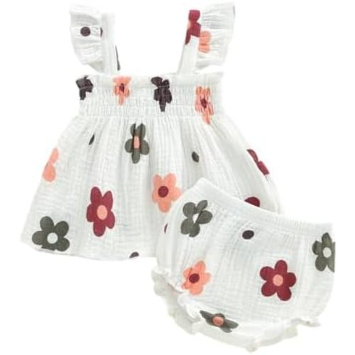 Toddler Girl Summer Clothes Baby Girl Smocked Ruffle T Shirt Top Short Set Little Kids Girl Outfit Beach Essential