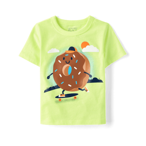 Baby And Toddler Boys Doughnut Skateboard Graphic Tee - Green