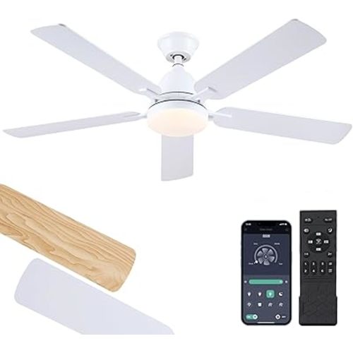 Ceiling Fans with Lights, 52inch Low Profile Ceiling Fan with Light and Remote Control,Reversible, 3CCT, Dimmable, Quiet, White Ceiling Fan for Bedroom Indoor/Outdoor Use