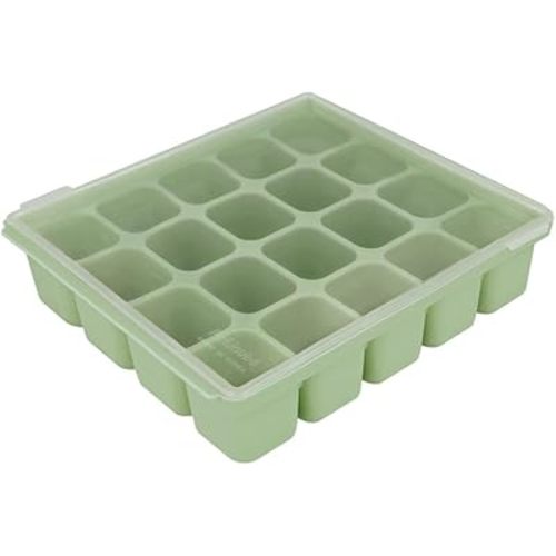 Baby Food Storage Silicone Cubes with Clip-On Lid Freezer Tray Baby Food Soups Purees Ice Easy and Safe Design Made in Korea (20 Celadon Green)
